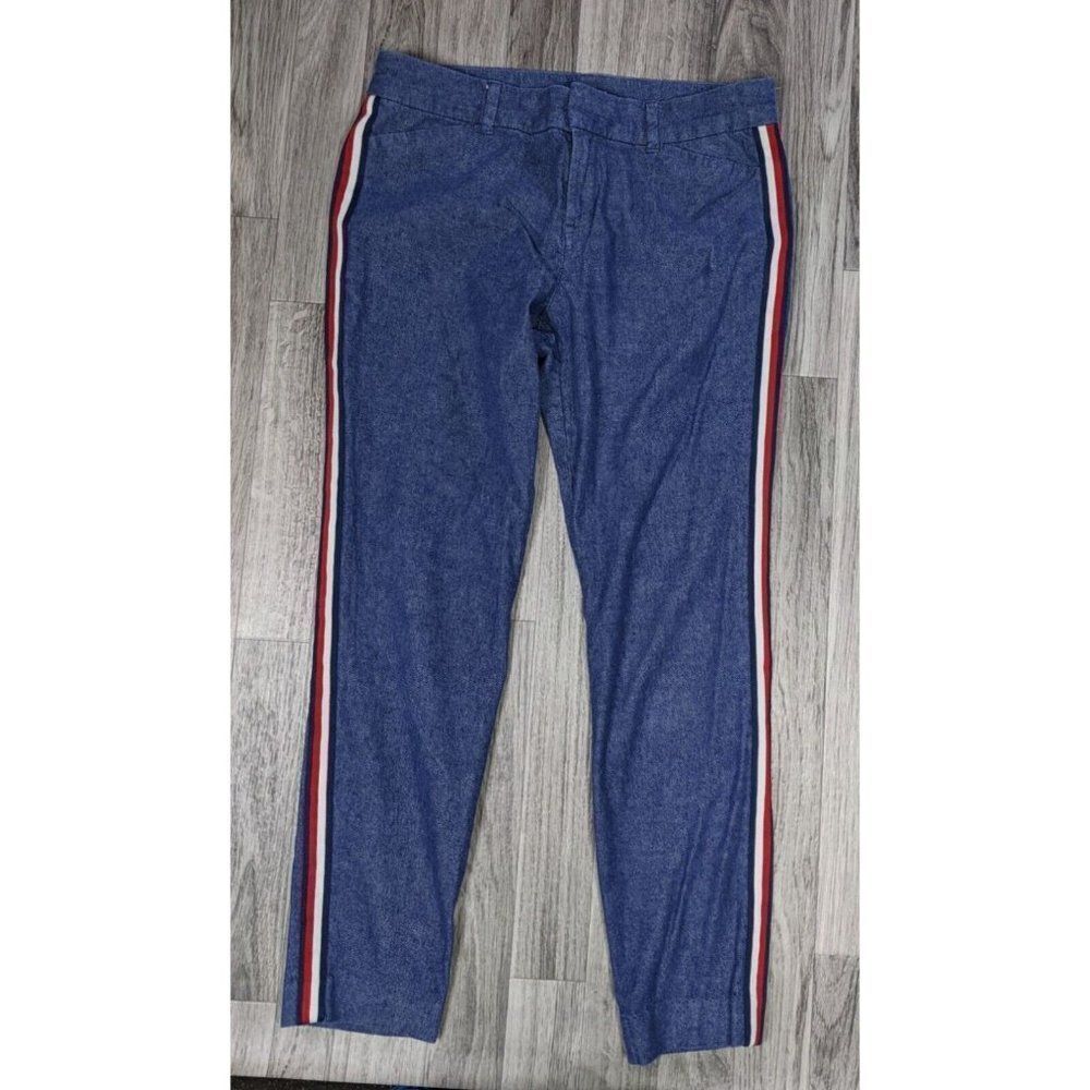 (3/$35) Old Navy Size 4 Pixie Ankle White Red Blue Stripes Pockets Skinny Jeans